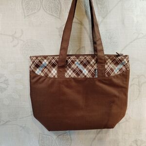 Subzero Classic Brown Plaid Insulated Lunch Tote Bag with Top Zip